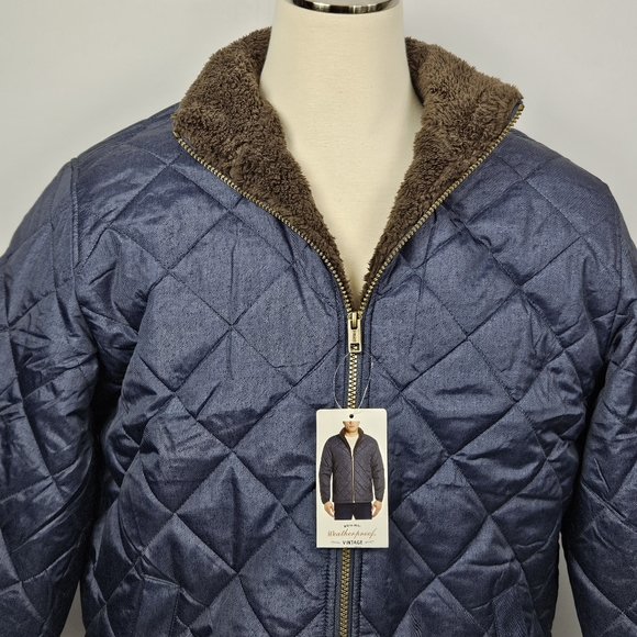 Barn Jacket By Weatherproof ~ quilted waterproof blue w/ brown sherpa lining - Picture 13 of 16